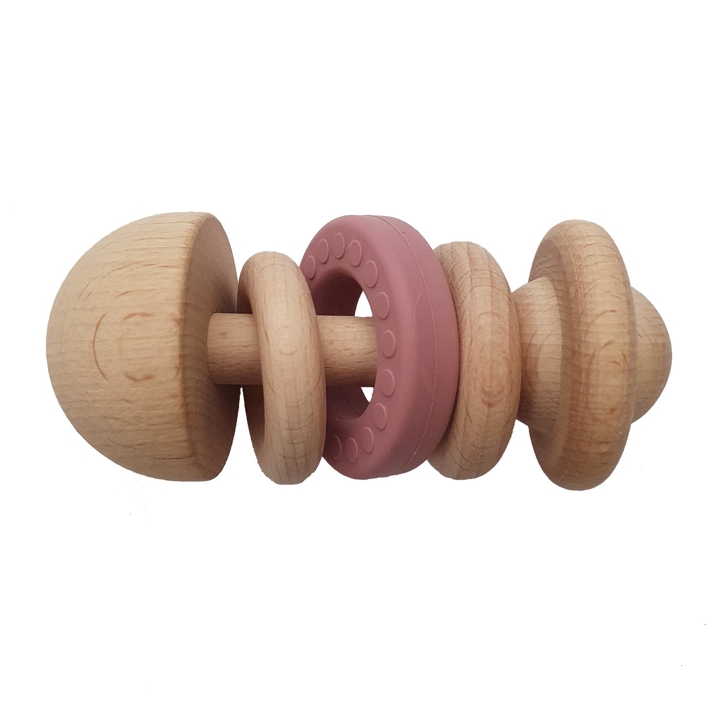 Wooden baby rattle dusty rose