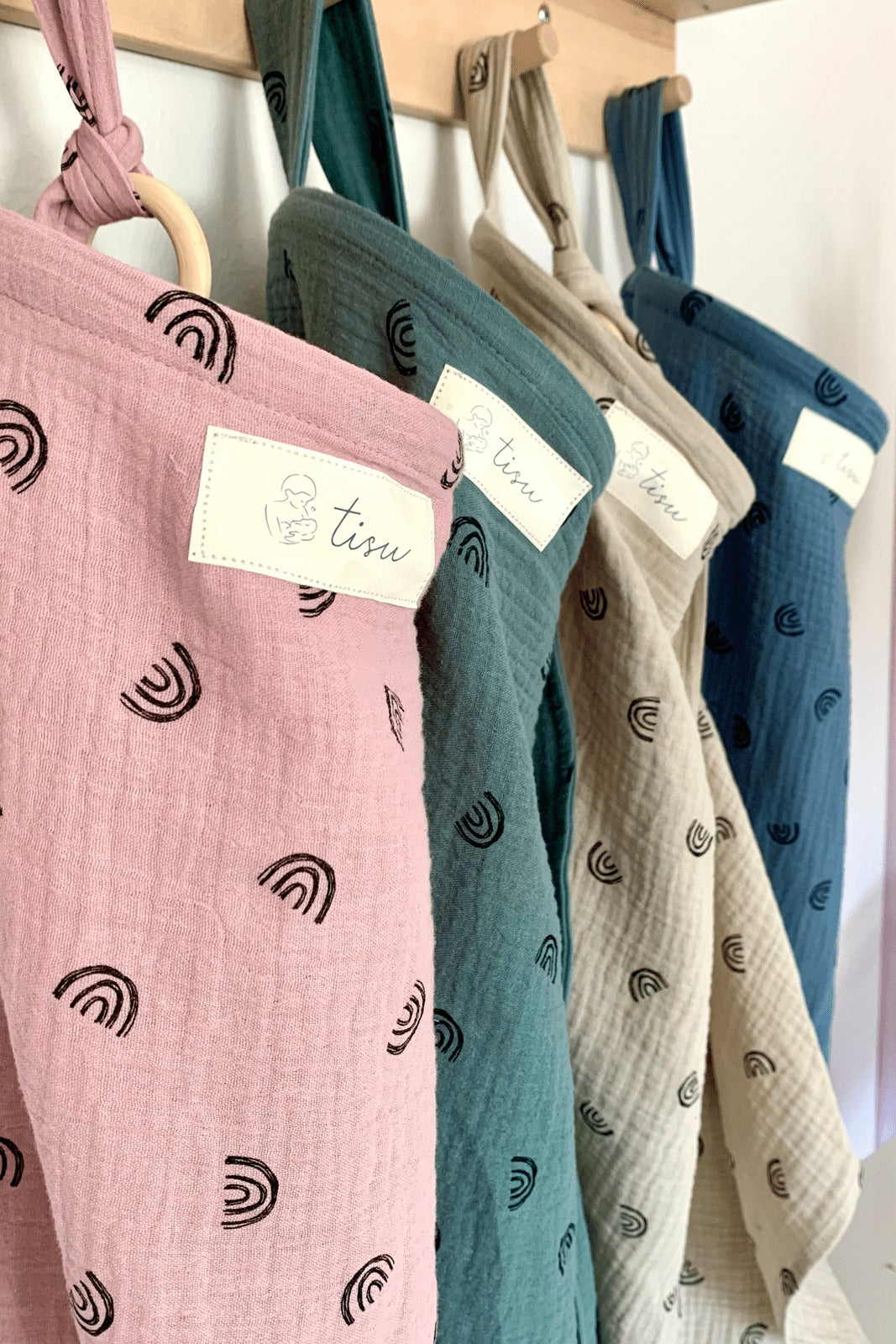 100% cotton nursing cover by TISU, Dusty Green with Rainbows (with storage pouch)