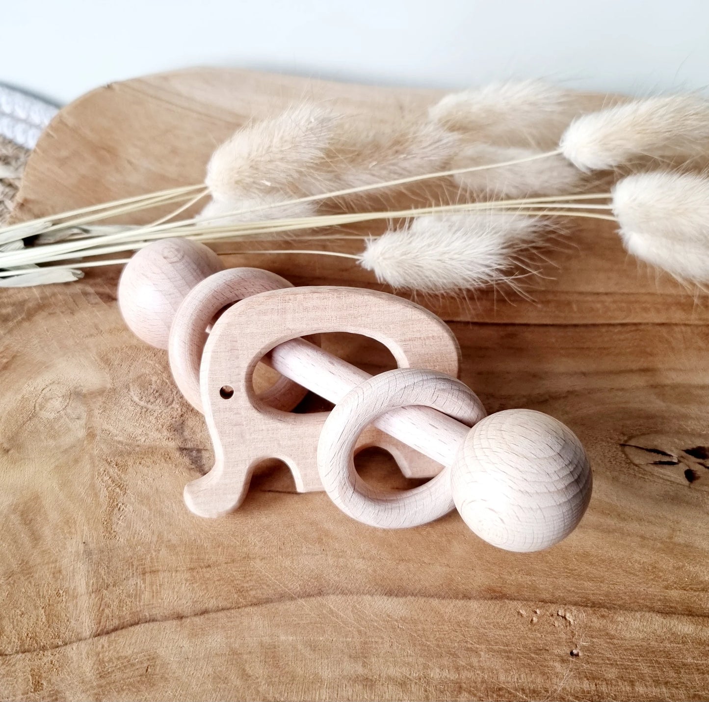 Wooden Rattle with Rings – Elephant