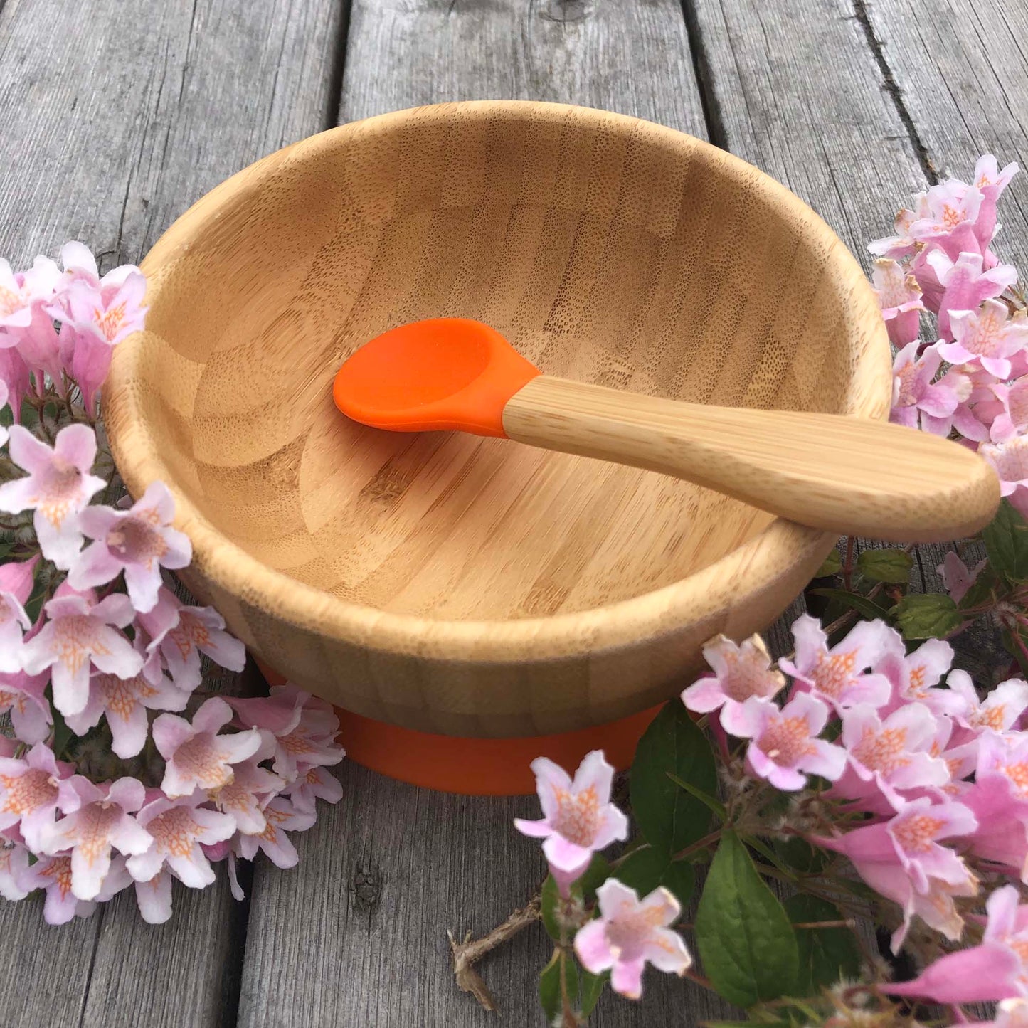 Bamboo Baby Bowl and Spoon - Blue/Orange