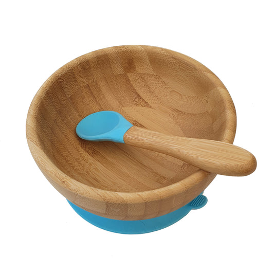 Bamboo Baby Bowl and Spoon - Blue/Orange