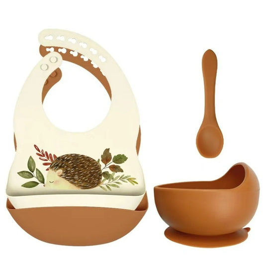 Set of Silicone Bibs + Bowl + Spoon – Hedgehog Rust