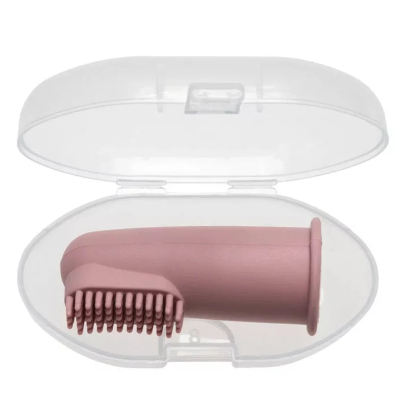 Silicone Finger Toothbrush with Case – Powder Pink