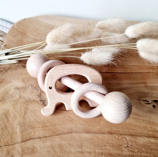 Wooden Rattle with Rings – Elephant